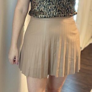 Tan Leather Pleated Skirt